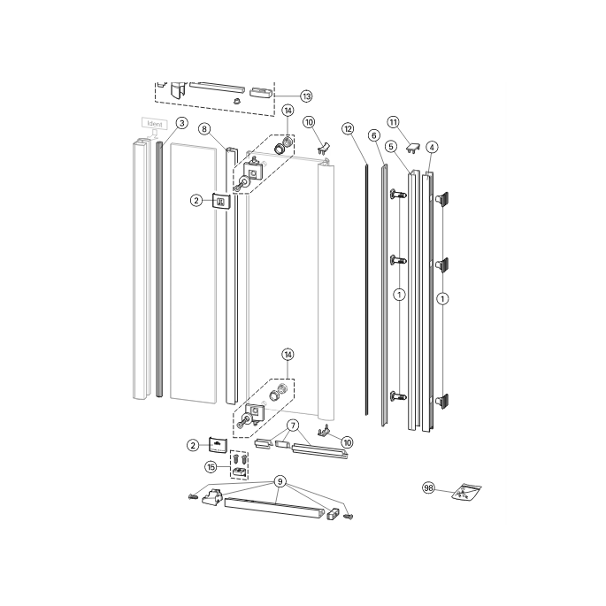 Huppe 1002, 054226 drain profile for revolving door with fixed part in recess