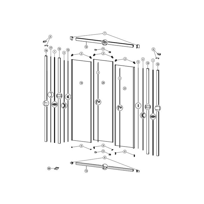 Huppe Alpha 2 - Classics 2 - X1 Flex, 042625 verticale afdichtingsstrip