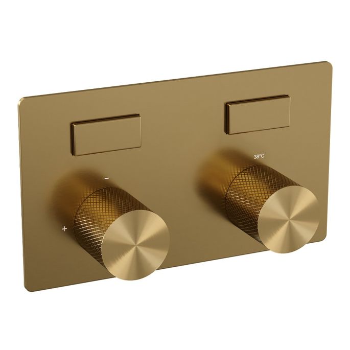 Brauer Carving 5-GG-191 thermostatische inbouw regendouche met drukknoppen SET 56 goud geborsteld PVD
