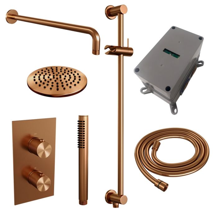 Brauer Carving 5-GK-135 thermostatische inbouw regendouche 3-weg omstelling SET 39 koper geborsteld PVD