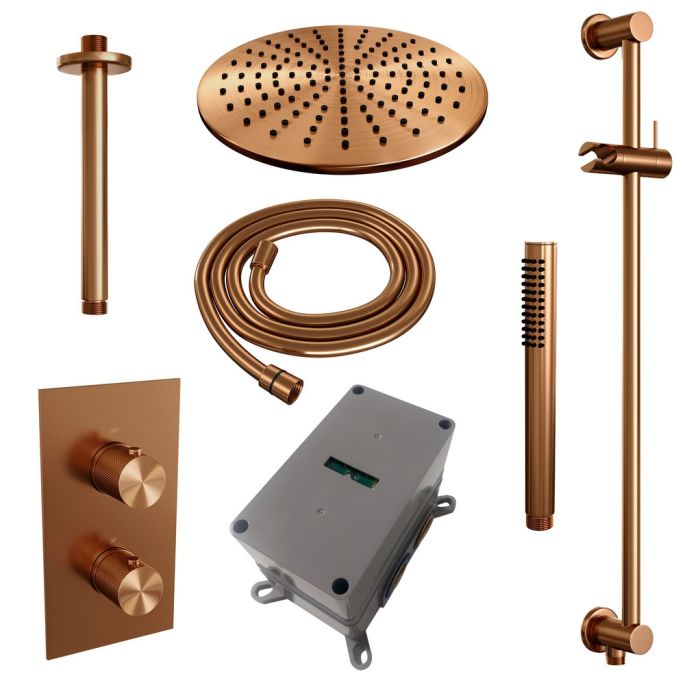 Brauer Carving 5-GK-138 thermostatische inbouw regendouche 3-weg omstelling SET 42 koper geborsteld PVD