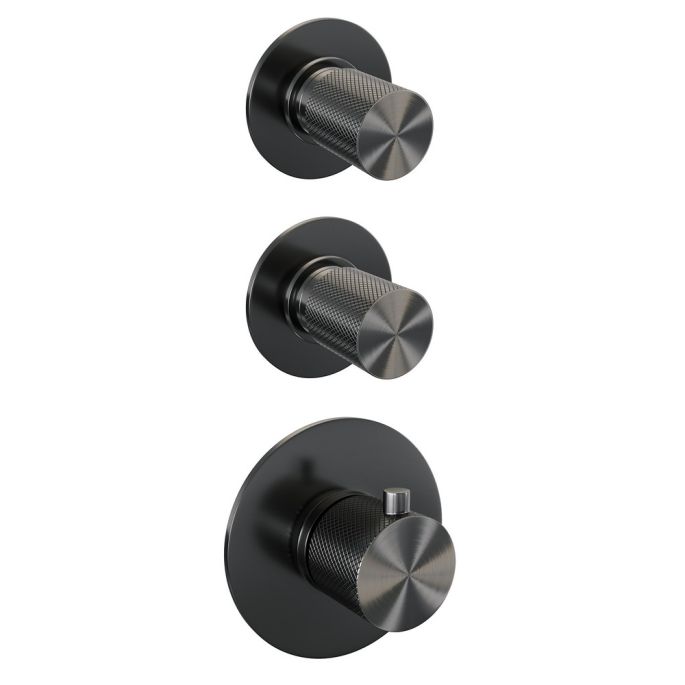 Brauer Carving 5-GM-103 thermostatische inbouw regendouche SET 07 gunmetal geborsteld PVD