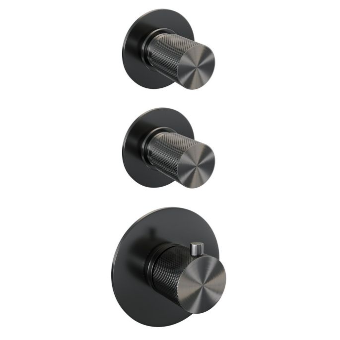 Brauer Carving 5-GM-118 thermostatische inbouw regendouche SET 22 gunmetal geborsteld PVD