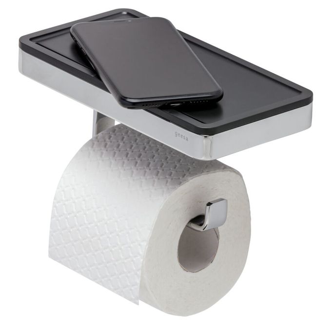 Geesa Frame 918824-02-06 toiletrolhouder met planchet chroom/ zwart