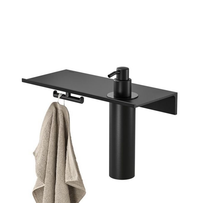 Geesa Leev 918216-06-280 Shelf 28 cm with towel hook and soap dispenser 200ml black