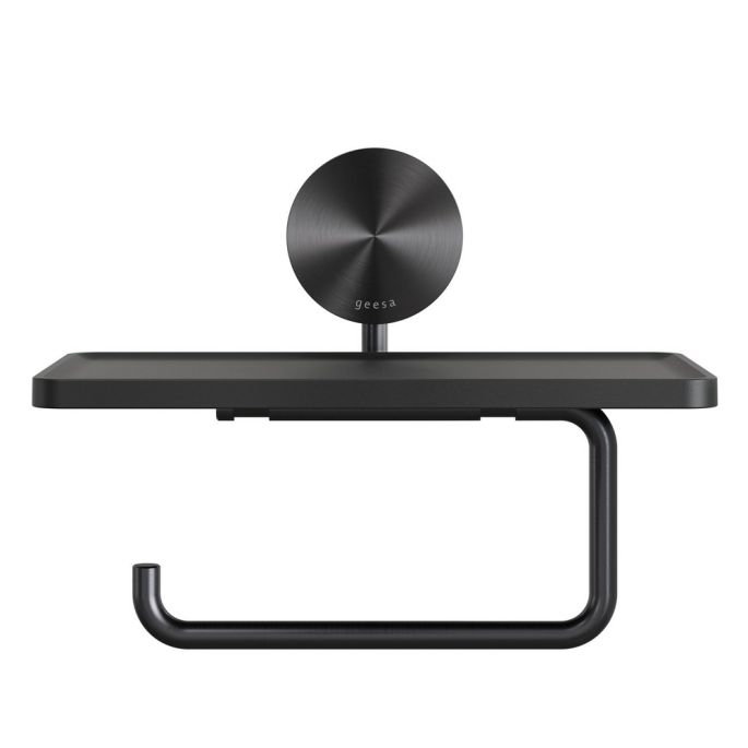 Geesa Opal Brushed Metal Black 917224-09 toiletrolhouder met planchet zwart metaal geborsteld