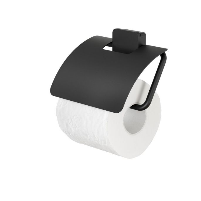 Geesa Topaz Black 917908-06-A toiletrolhouder met klep zwart