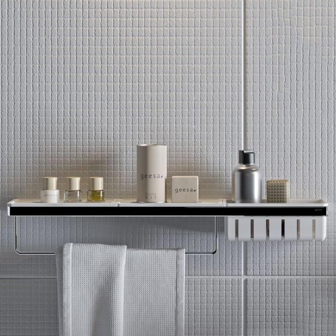 Geesa Frame 918854-02-630 planchet met handdoekrek en douchemand 63 cm chroom/ wit