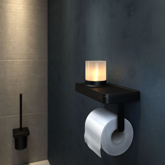Geesa Frame 918889-06-06 toiletrolhouder met planchet en (LED-licht) houder zwart