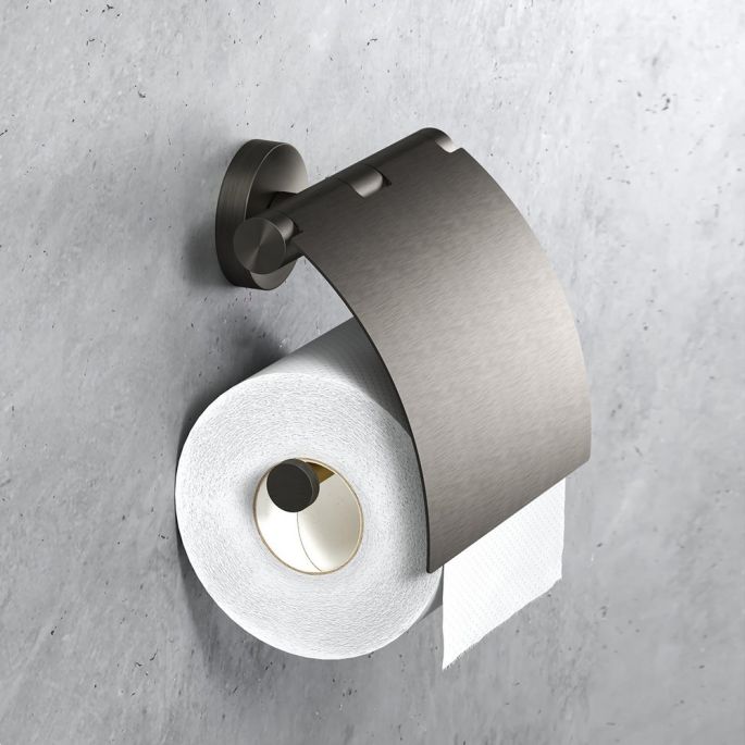 Geesa Toilettenpapierhalter Nemox Brushed Metal Schwarz 916508-09 mit Klappe schwarz Metall gebürstet