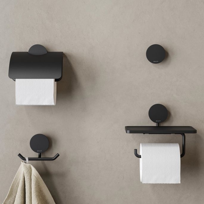 Geesa Opal Black 917208-06 toiletrolhouder met klep zwart