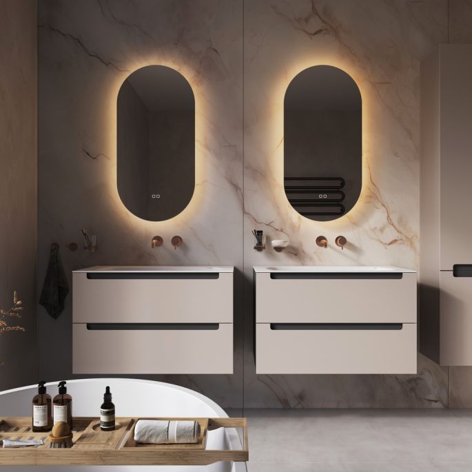 Phantom Mirrors Serie 004 004.45.90 ovaal rechte LED spiegel, 45x90 cm met directe en indirecte led rondom
