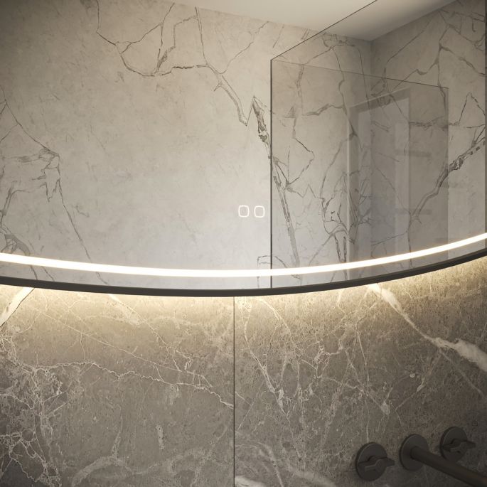Phantom Mirrors Serie 009 009.100.65 Deens ovale LED spiegel op zwart frame, 100x65 cm met directe en indirecte led rondom