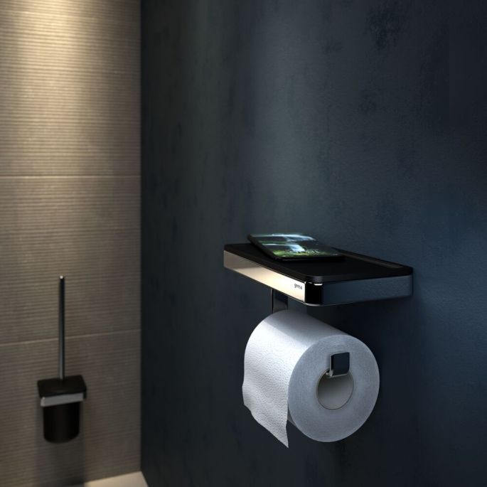 Geesa Frame 918824-02-06 toiletrolhouder met planchet chroom/ zwart