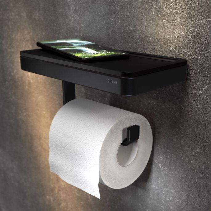 Geesa Frame 918824-06-06 toiletrolhouder met planchet zwart