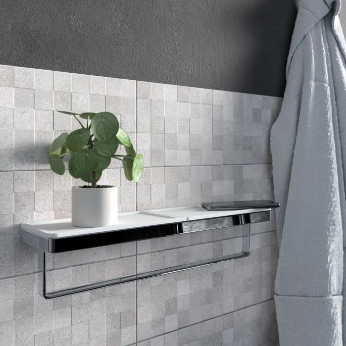 Geesa Frame 918853-02-420 handdoekrek met planchet chroom/ wit