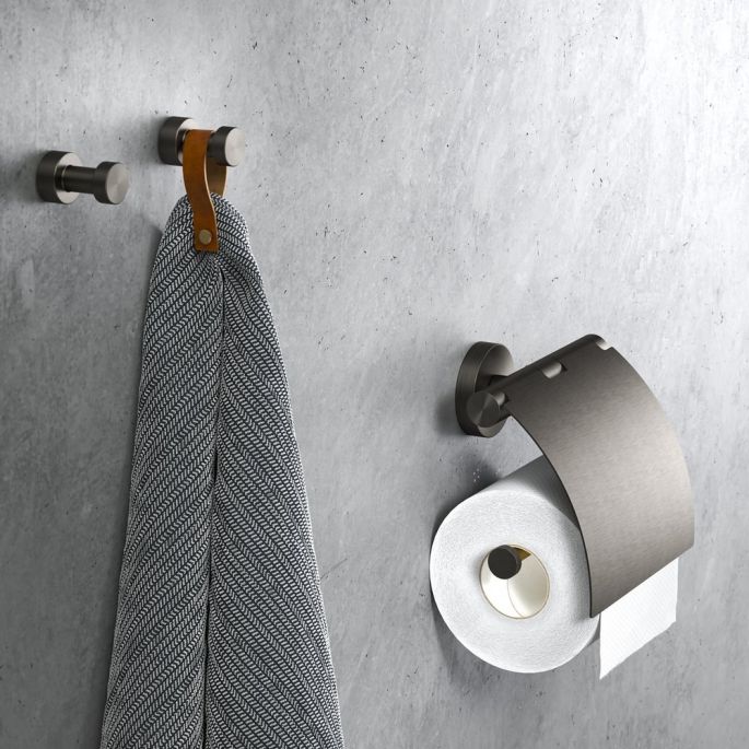 Geesa Toilettenpapierhalter Nemox Brushed Metal Schwarz 916508-09 mit Klappe schwarz Metall gebürstet