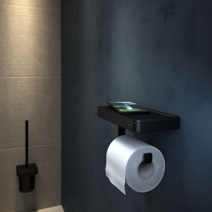 Geesa Frame 918824-06-06 toiletrolhouder met planchet zwart