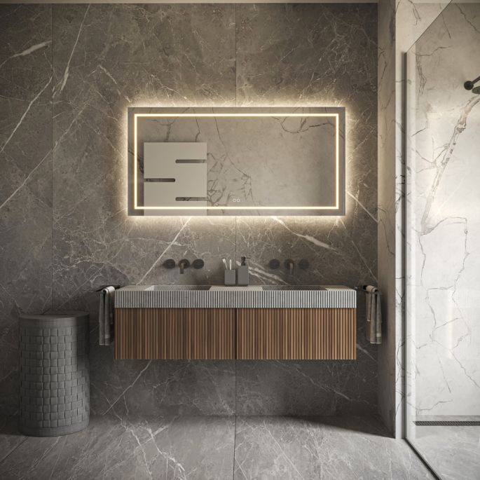 Phantom Mirrors Serie 001 001.80.70 rechthoekige LED spiegel, 80x70 cm met directe en indirecte led rondom