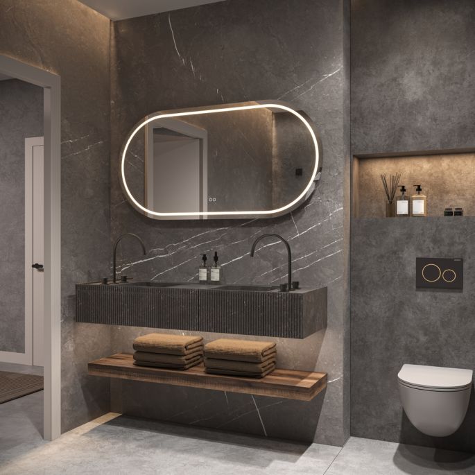 Phantom Mirrors Serie 005 005.100.70 ovaal rechte LED spiegel, 100x70 cm met directe en indirecte led rondom