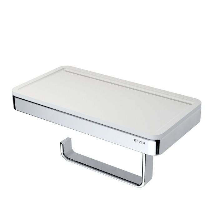 Geesa Frame 918824-02 toiletrolhouder met planchet chroom/ wit
