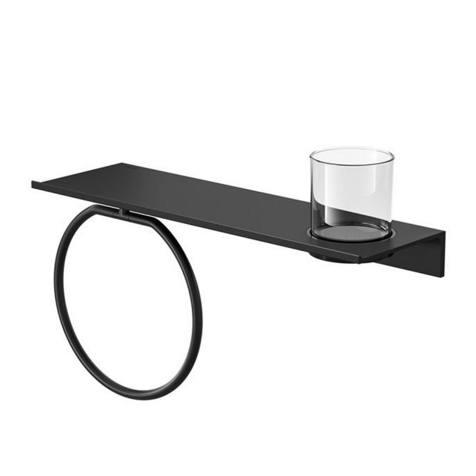 Geesa Leev 918204-06-400 shelf 40 cm with towel ring with glass black