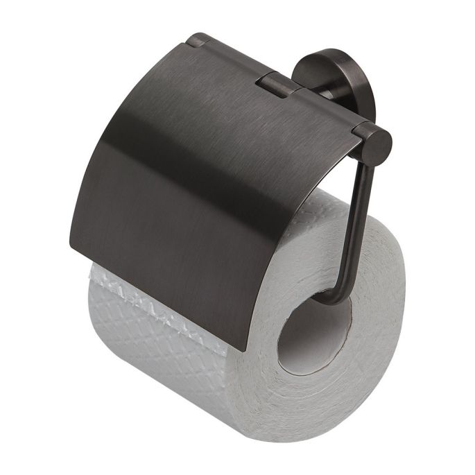 Geesa Toilettenpapierhalter Nemox Brushed Metal Schwarz 916508-09 mit Klappe schwarz Metall gebürstet