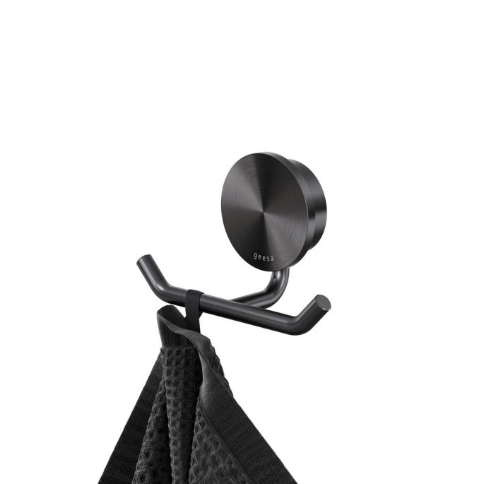 Geesa Opal Brushed Metal Black 917215-09 towel hook double black metal brushed