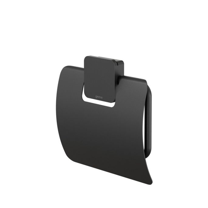 Geesa Topaz Black 917908-06-A toiletrolhouder met klep zwart