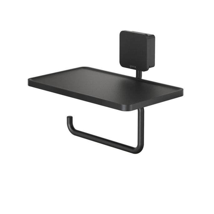 Geesa Topaz Black 917924-06-A toiletrolhouder met planchet zwart