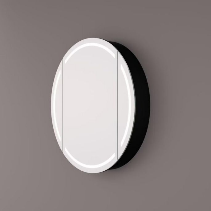 Hipp Design SPK 81080 luxury round mirror cabinet in matt black with LED track all around 80x13cm