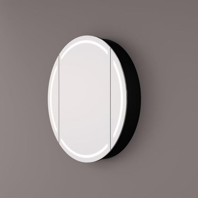 Hipp Design SPK 81100 luxury round mirror cabinet in matt black with LED track all around 100x13cm