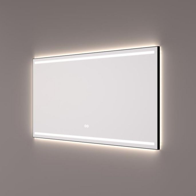 Hipp Design SPV 7010 BL KW spiegel in mat zwart met 2 horizontale LED banen en indirecte LED verlichting rondom 80x70x3cm