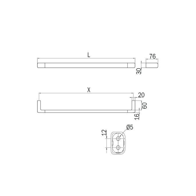 Inda Claire A7118DNE handdoekhouder 80 cm mat zwart