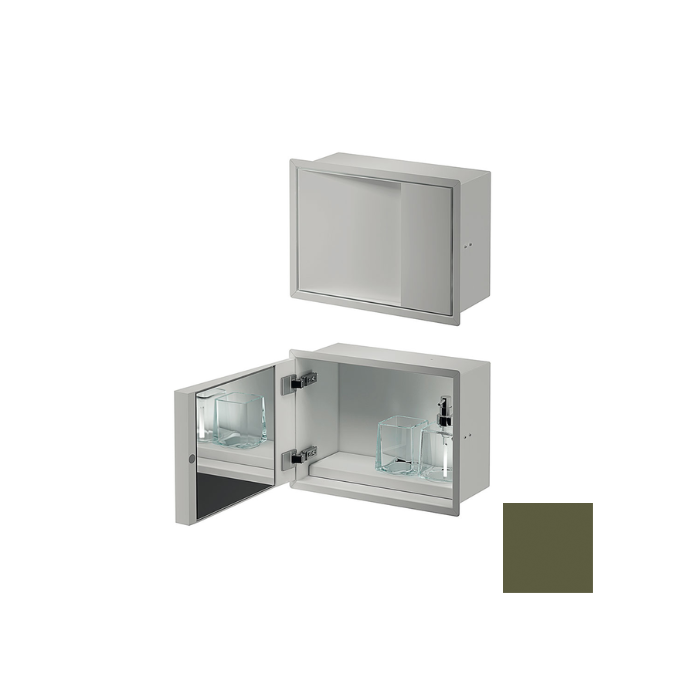 Inda MY Secret A80750VF Einbaunische mit Becherhalter, Seifenspender und Spiegel 350x260mm matt verde felce