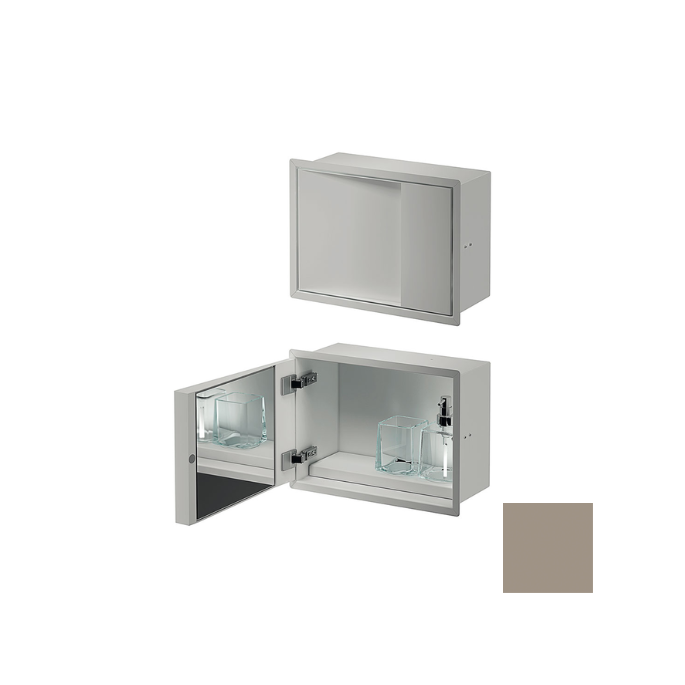 Inda MY Secret A80750VS inbouwnis met bekerhouder, zeepdispenser en spiegel 350x260mm mat visone