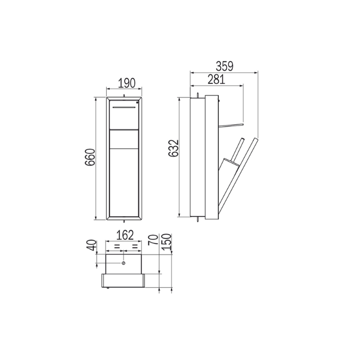 Inda MY Secret A8086ATN inbouwnis met toiletrolhouder en toiletborstelgarnituur 190x660mm mat titanio