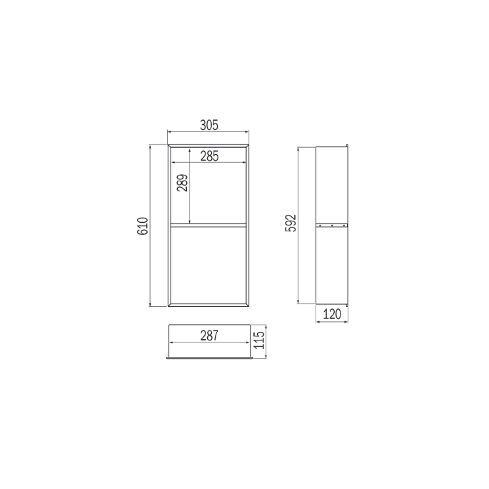 Inda MY Secret A80200ST inbouwnis 2 vakken omkeerbaar 305x610mm mat seta