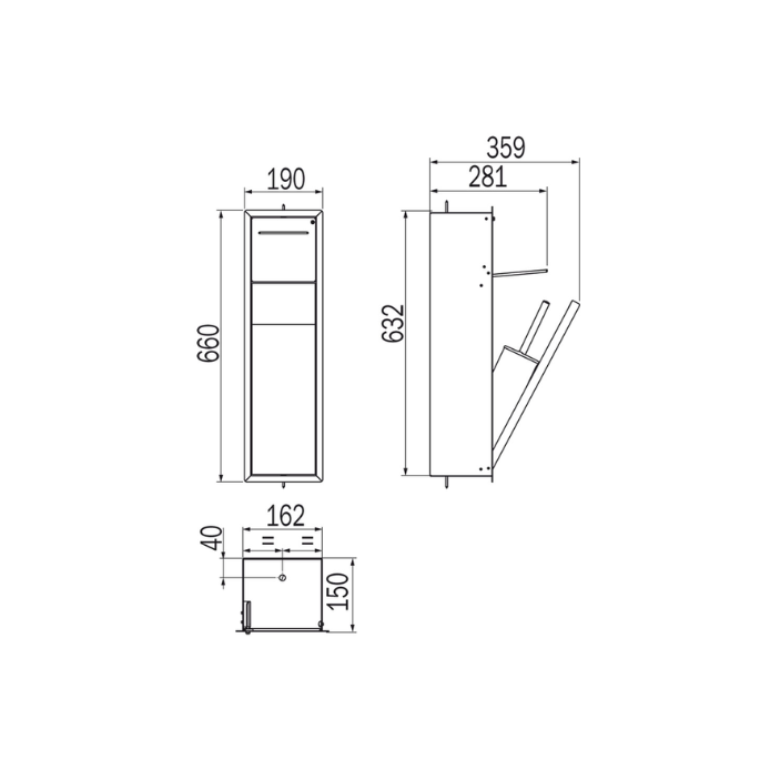 Inda MY Secret A8085ATN inbouwnis met toiletrolhouder en toiletborstelgarnituur 190x660mm mat titanio