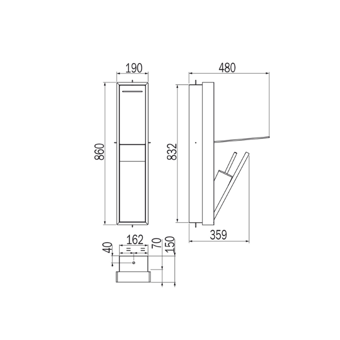 Inda MY Secret A8086CAQ inbouwnis met toiletrolhouder en toiletborstelgarnituur 190x860mm mat acquamarina