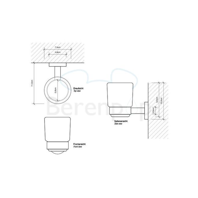Decor Walther Basic 0530960 BA WMG glashouder wit gesatineerd glas/ mat zwart