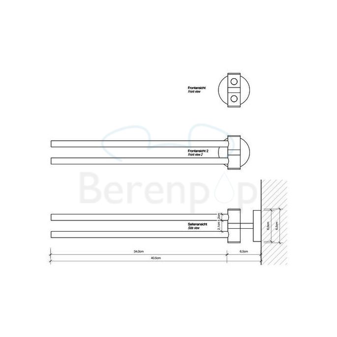 Decor Walther Basic 0531160 BA HTH2 2-lids handdoekhouder mat zwart