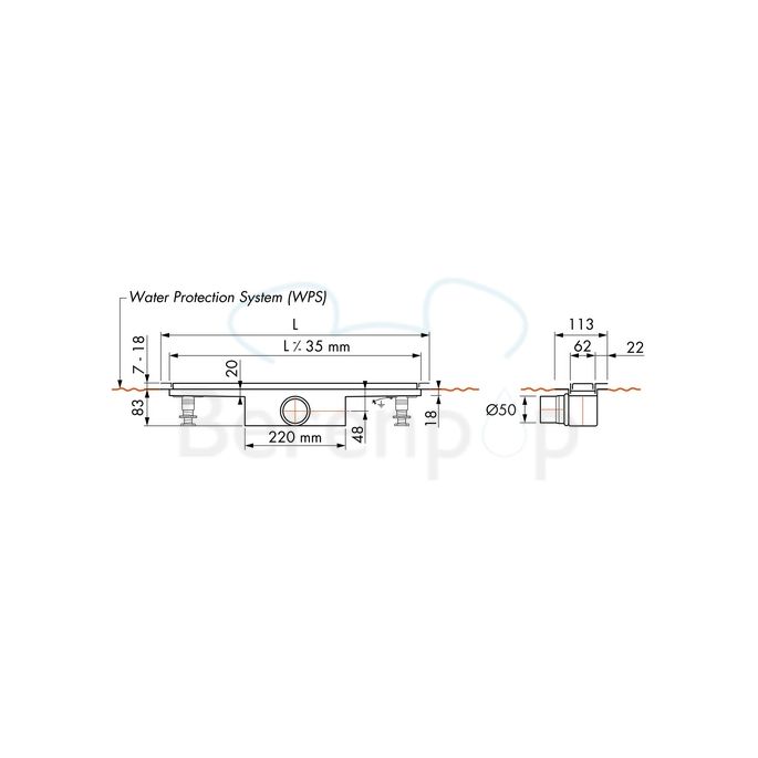 Easy Drain Compact 50 TAF Wall EDCOMTAFW90050 douchegoot 90cm zijuitloop