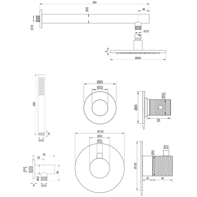 Brauer Carving 5-CE-097 thermostatische inbouw regendouche SET 01 chroom