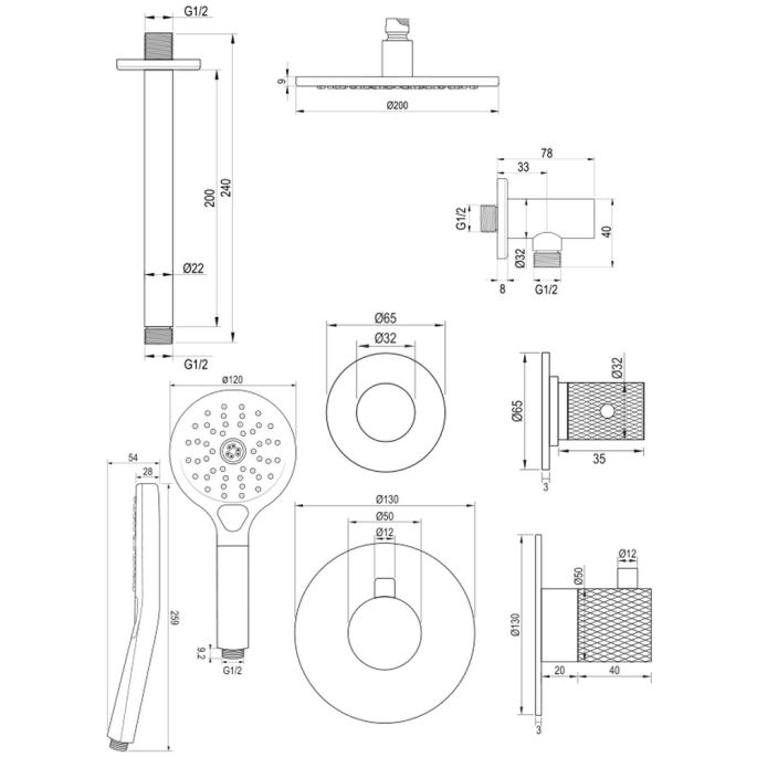 Brauer Carving 5-CE-107 thermostatische inbouw regendouche SET 11 chroom