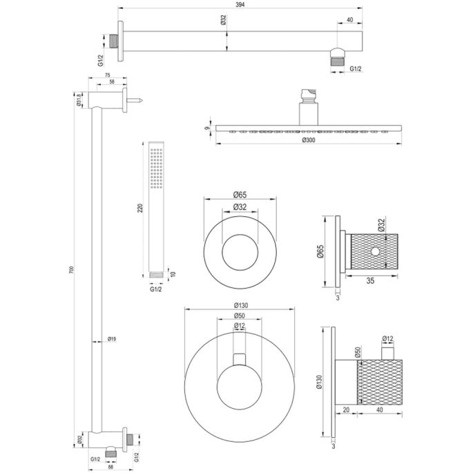 Brauer Carving 5-CE-110 thermostatische inbouw regendouche SET 14 chroom