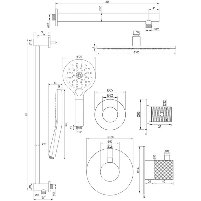 Brauer Carving 5-CE-116 thermostatische inbouw regendouche SET 20 chroom