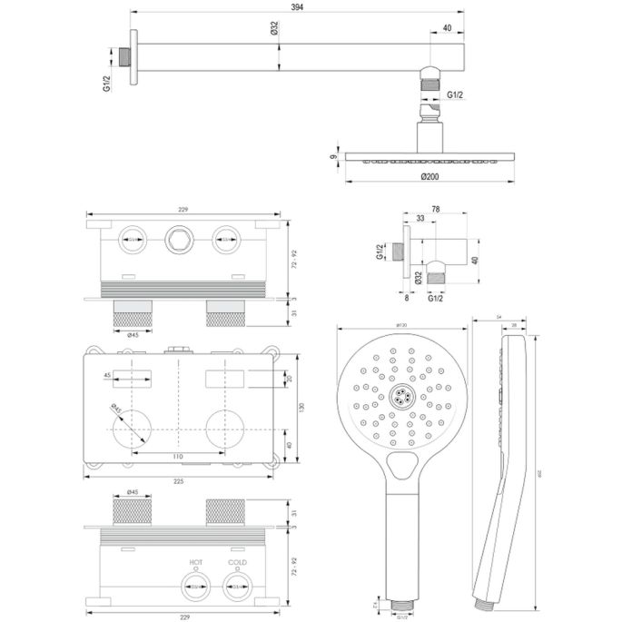Brauer Carving 5-CE-190 thermostatische inbouw regendouche met drukknoppen SET 55 chroom
