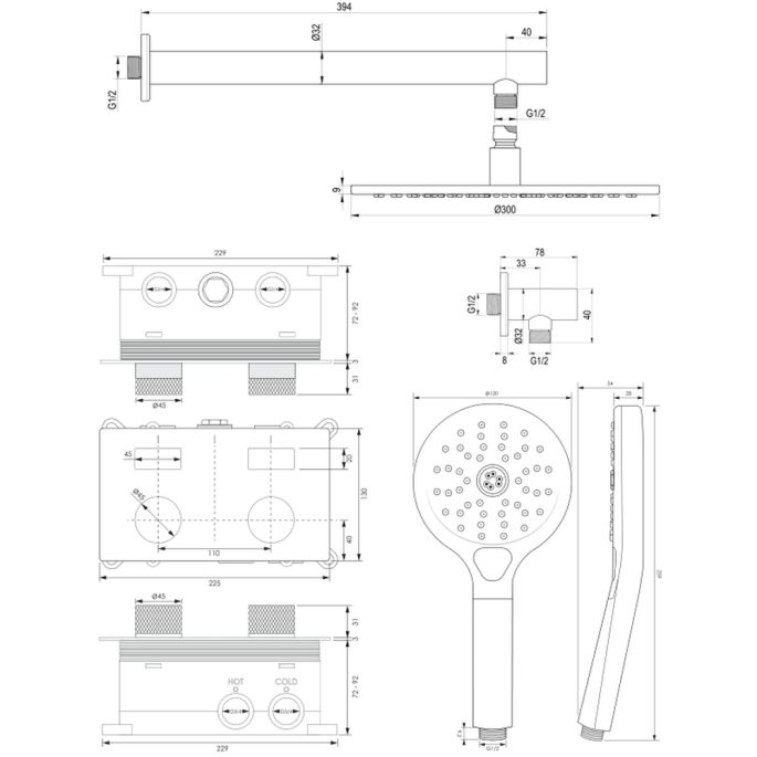 Brauer Carving 5-CE-191 thermostatische inbouw regendouche met drukknoppen SET 56 chroom