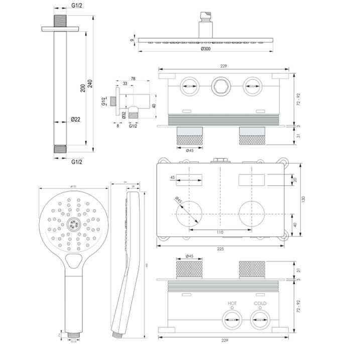 Brauer Carving 5-CE-195 thermostatische inbouw regendouche met drukknoppen SET 60 chroom